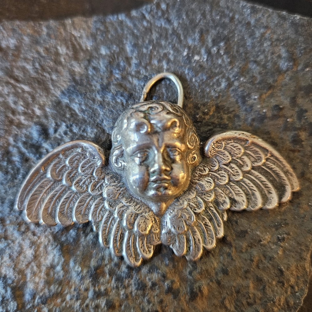 Large Art Nouveau Sterlung Silver Cupid Pendant